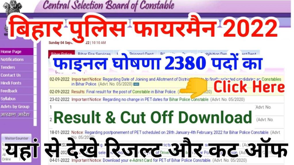 Bihar Police Fireman Result 2022 Check Online Active Link